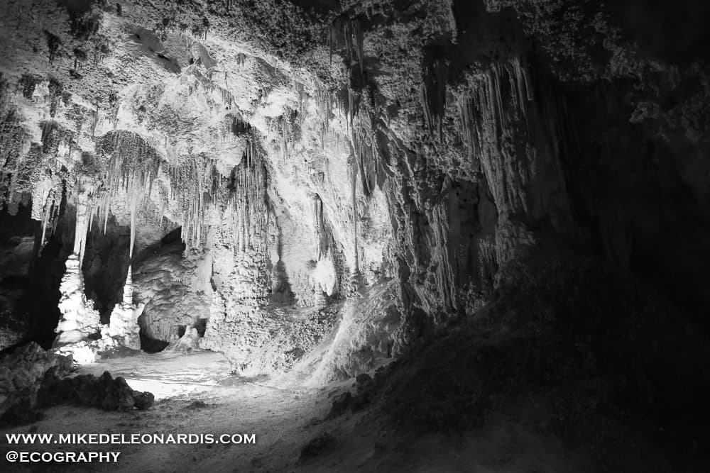 Carlsbad Caverns National Park - In the southern tip of New Mexico in the Guadalupe Mountains lies a network of beautiful caves that you can explore. All around you are thousands of stalagmites and stalactites. The cave network can take you two hours to walk through.